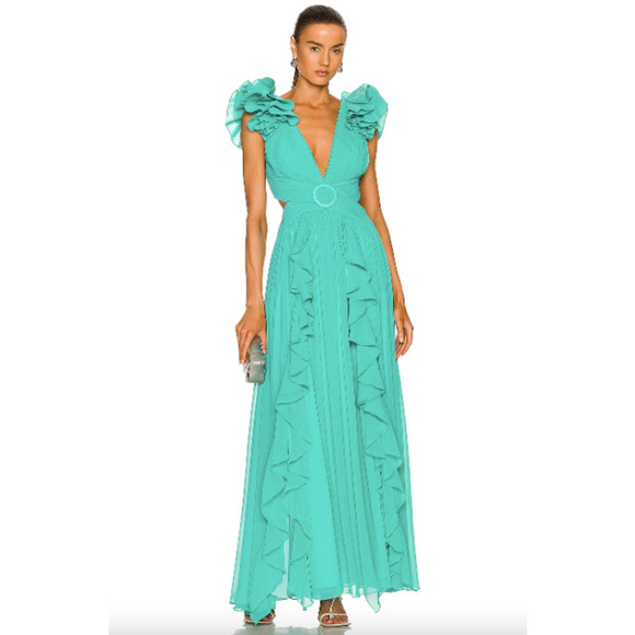 PatBO Dresses & Skirts - PatBo Cyan Flutter Sleeve Maxi Dress